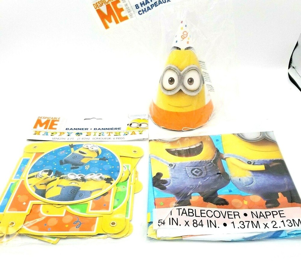Despicable Me Minions Birthday Party Decorations Hats Tablecloth Banner Decor