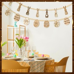2 Pcs Easter Garland Wooden Rabbit Egg 6 FT Wooden Beads Easter Banner Rustic…