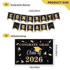 Graduation Decorations Set Class of 2026 Backdrop Congrats Grad Banner Hangin