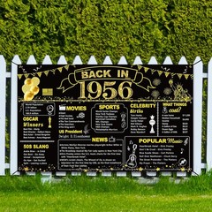 70Th Birthday Black Gold Party Decoration, Back in 1956 Banner 70 Old Birth
