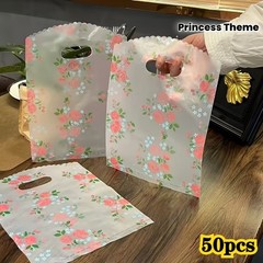 100pcs Floral Gift Bags Plastic Party Favor Bags Reusable Shopping Tote Handbags