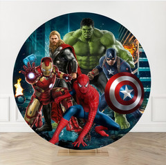 Round Cover Superhero Avengers Happy Birthday Backdrop Photo Background Party