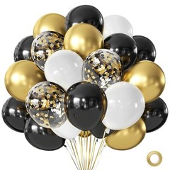 Balloons, 50pcs 12inch Matte White Black Metallic Gold Black Gold White
