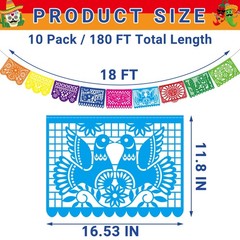 10 Pack Mexican Party Decorations, 180 FT Fiesta Banner 10 PCS, Colorful