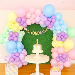 Patimate Pastel Balloons Set, 50 pcs 12 inch Rainbow Multicolor Pink Purple