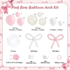 Pink Bow Balloons Arch Garland Kit,199Pcs Pink and White Balloon Arch Kit wit…