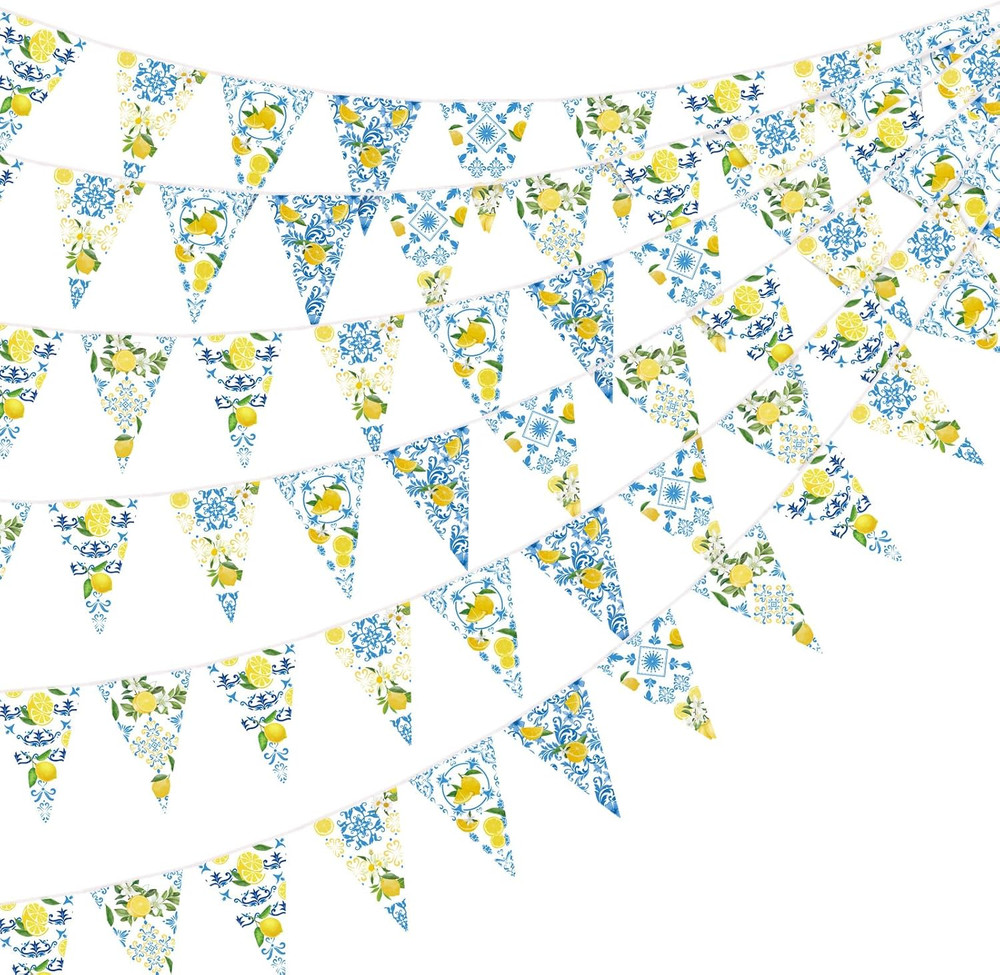 6PCS Lemon Garlands Lemon Party Decorations Lemons Bandana Pennant Banner Summer