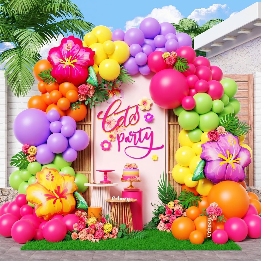 135Pcs Summer Tropical Balloon Arch Kit, Hot Pink Purple Orange Yellow Green …