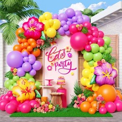 135Pcs Summer Tropical Balloon Arch Kit, Hot Pink Purple Orange Yellow Green …