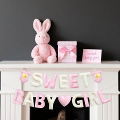 Pink Baby Shower Decorations Pre-Strung Handmade Felt Sweet Baby Girl Sign Ba…