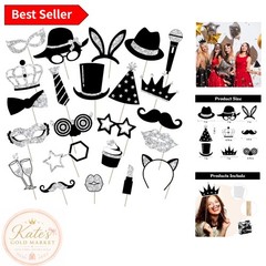 24 Silvery Funny Photo Booth Props for Birthday, Wedding & Graduation Fun