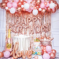 Decoraciones De Cumpleaños Cortinas Globos Rose Gold y Rosa Para Mujer En Oferta