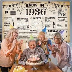 DARUNAXY 90th Birthday Party Decorations, Vintage Back in 1936 Banner 90 Year…