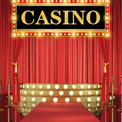 3 Pcs Casino Theme Party Decorations LED Banner with String Light Red Curtain Si