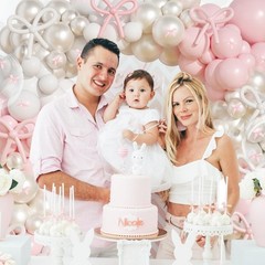 Pink Bow Balloons Arch Garland Kit,199Pcs Pink and White Balloon Arch Kit wit…
