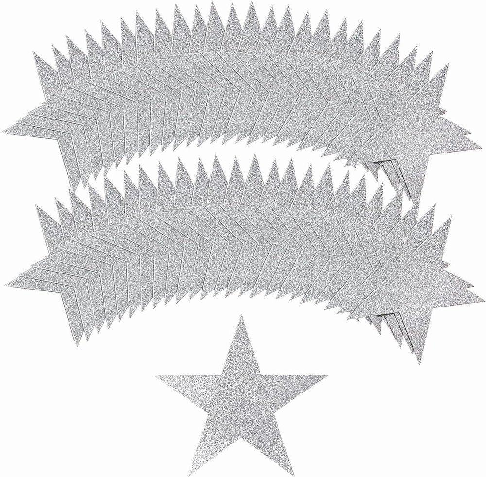108 Pcs Glitter Silver Five Star Cutouts 6 Inch Cardboard Stars Cut-Outs Wall…