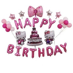 Hello Kitty Birthday Party Decorations Pink Balloon Banner Cake Toppers
