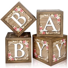 Rustic Floral Brown Baby Boxes Letters Bear Blocks Gender Reveal Props