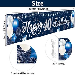 Domgoge Happy 40th Birthday Decoration Banner Large Blue and Silver Happy 40