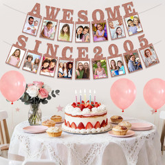 Pre-Strung Awesome since 2005 Photo Banner Birthday Decorations for Her Women- P