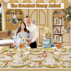 300Pcs Classic Winnie Bear Baby Shower Decorations Plates Set for 50 Guests, Vin