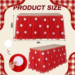 9 ft Red Dots Tutu Table Skirt with Tablecloth for Rectangle or Round Table D…
