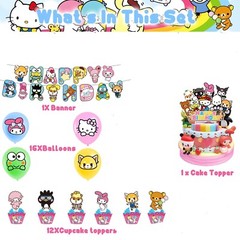 Hello Kitty & Friends Theme Birthday Party Supplies， Balloon Banner Cake Toppers