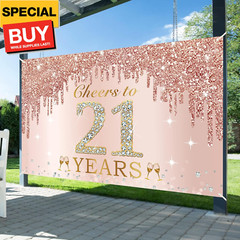 Large Cheers to 21 Years Birthday Decorations for Women, Pink Rose Gold Happy 21