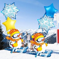6 Pcs Ski Penguin Balloons Set – 2 Snowflake, 2 Animal Ski Penguin, 2 Star Fo…