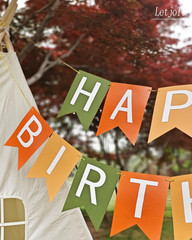 Orange Happy Birthday Banner Party Supplies Handmade Pre – Strung Garland Decora