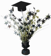 Graduation Hat 18” Spray Centerpiece Balloon Weight Black/Silver/Gold