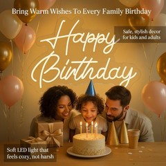 Large Dimmable LED Happy Birthday Neon Sign – 22×16.9 Inch Wall Decor for Partie