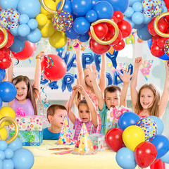123Pcs Red Yellow Blue Balloons Garland Includes Foil Confetti Mixed Sizes Latex
