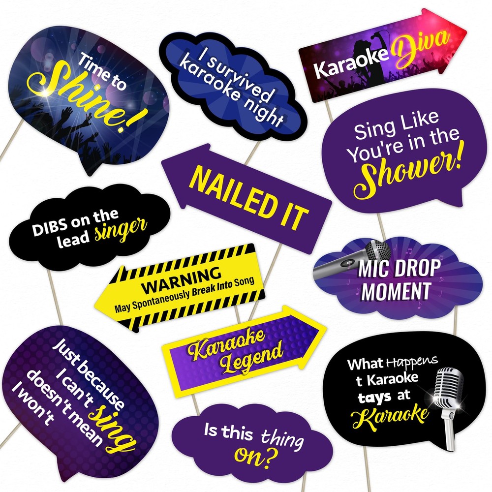 12 PCS Karaoke Night Photo Booth Props Set Fun Music Singing Party Decorations