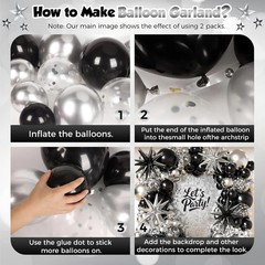 153Pcs Black and Silver Balloons Garland Arch Kit with Stars – 22 18 12 10 5 inc