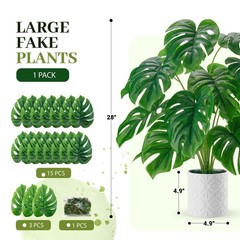 Der Rose Artificial Plants Indoor Large 28» Fake Monstera Faux 5in, Green
