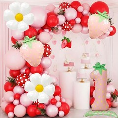 Strawberry Balloons – First Decor – 42 Inch Mylar Pink 1 Number Balloon – Str…