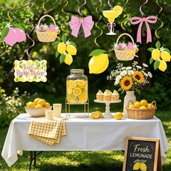 20Pcs Lemon Hanging Swirl Decorations,Yellow and Pink Just A Drop Older Lemon…