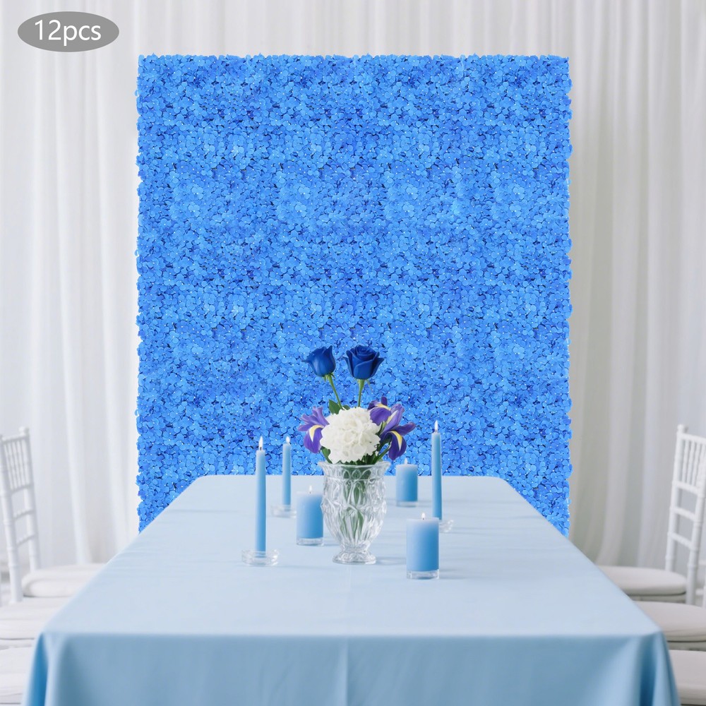 12PCS Dark Blue Artificial Hydrangea Wall Panels, Handmade Silk Flowers