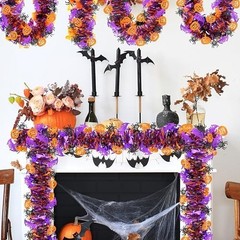 66 Ft Halloween Tinsel Garland – Purple Black Orange Glitter Streamers, Pumpkins