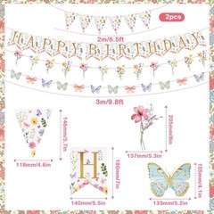 Flower Birthday Decorations,Floral Birthday Banners,with Flower Bouquet Garla…