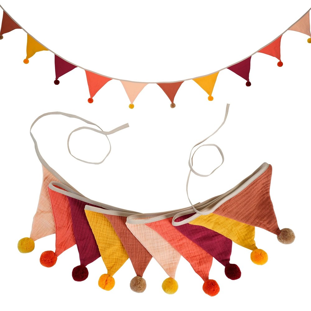 Fabric Bunting Banner, 2 Pack Handmade Neutral String Banner with Felt Ball E…