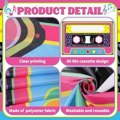 71 x 46 Inch Fabric 80s 90s Party Decoration Retro 1980s 1990s Theme Photo