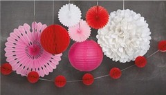 Party decoration bulk- Hanging Puff Balls and Fans 16 piece bundle – NEW