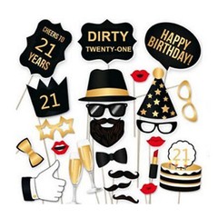 34pcs Black Photo Booth Props 30th 40th 50th Adult Birthday Fun Party Games Prop