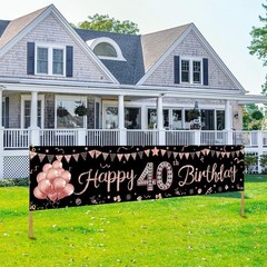 40th Birthday Banner Decorations for Women, Rose Gold Happy 40 Year Old Birth…