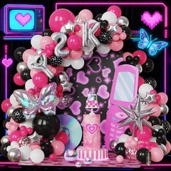 Y2K 2000S Party Decorations, 135Pcs Hot Pink Black Hip Hop Balloons Arch Garl…