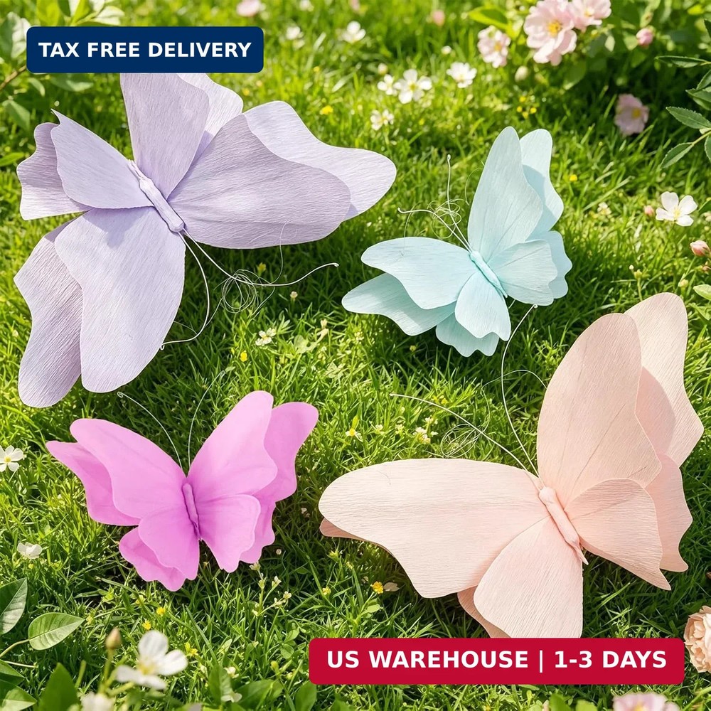 3D Hanging Butterfly Decorations, Butterfly Birthday Party Decorations, 4 Pcs Cr