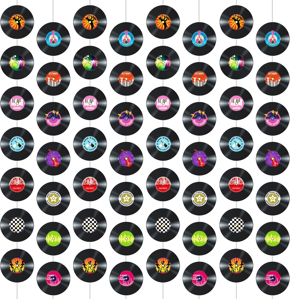 8Pcs Vinyl Records Theme Garlands for Rock and Roll Party Hanging Decorations Re