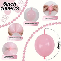 Pastel Pink Quick Link Balloons, 100PCS 10 Inch Baby Pink Linking Balloons fo…